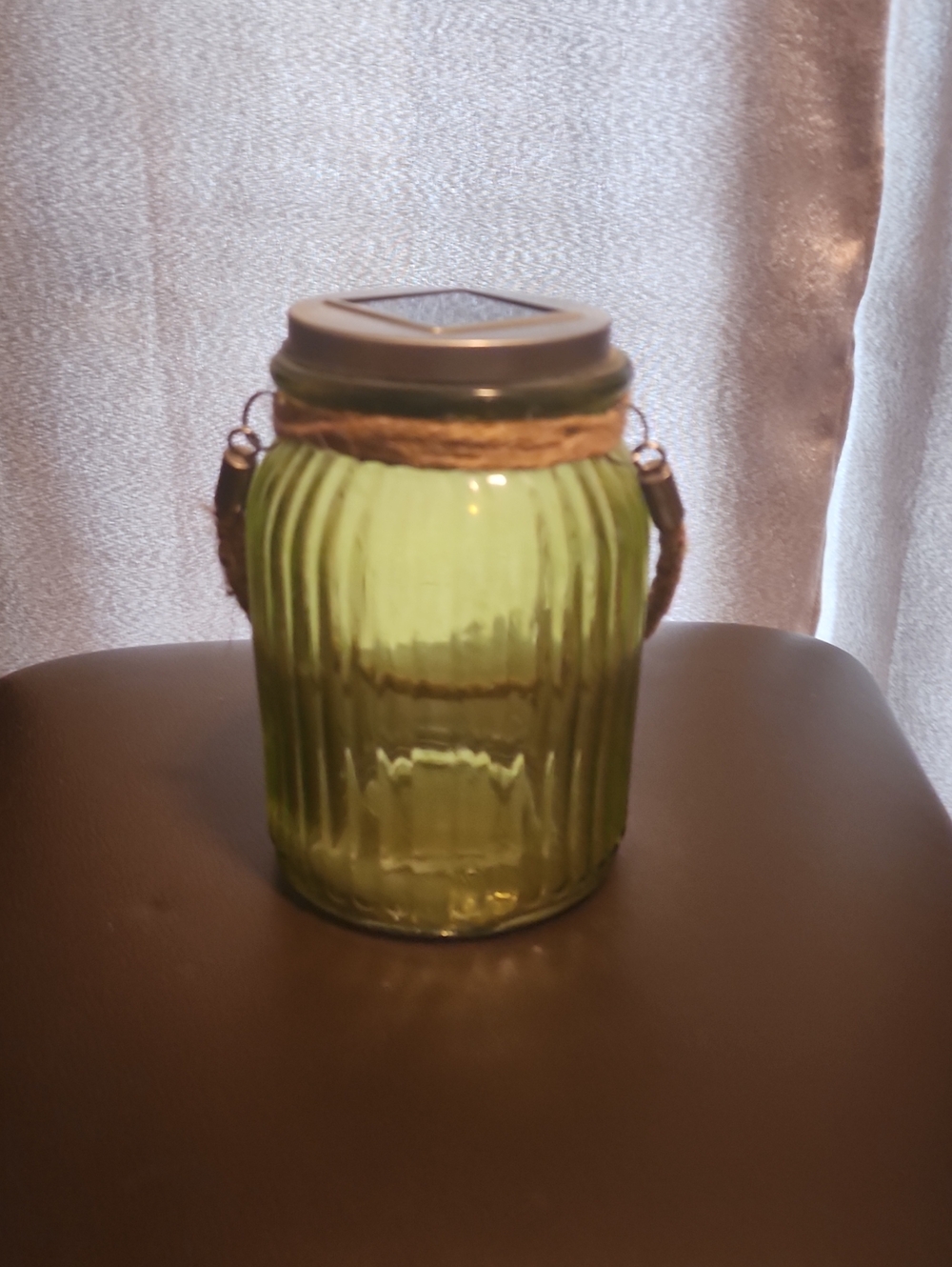 Green Ribbed Glass Solar Lantern - Unbranded